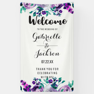 Minze & Lila Florale Wasserfarbe Hochzeitsbegrüßun Banner