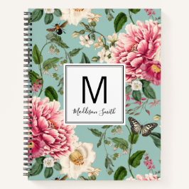 Minze Mit Monogramm Gartenblumenmuster Notizbuch