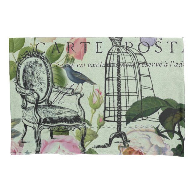 minze moderne Vintage französische Rose Schmetterl Kissenbezug (Vorderseite-Links)