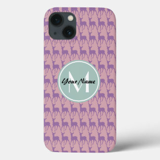 Minze Monogramm Lilac und Rosa Hirsch Personalisie iPhone 13 Hülle