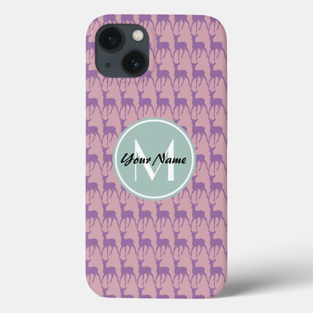 Minze Monogramm Lilac und Rosa Hirsch Personalisie Case-Mate iPhone Hülle (Rückseite)