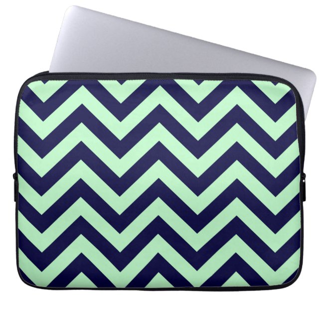 Minze, Navy Blue Large Zickzack ZigZag Muster Laptopschutzhülle (Vorderseite)
