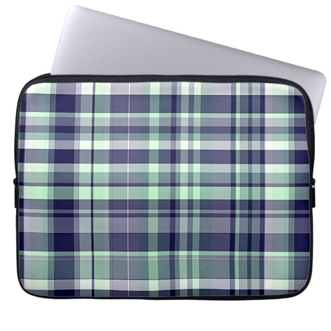 Minze, Navy Blue, White Preppy Madras Kariert Laptopschutzhülle (Vorderseite)