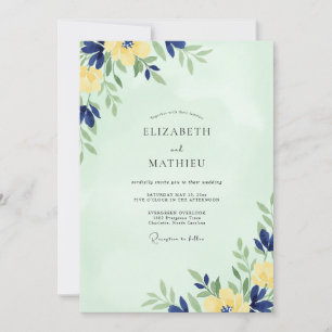 Minze-Ocker-Indigo-Blüten-Hochzeit Einladung