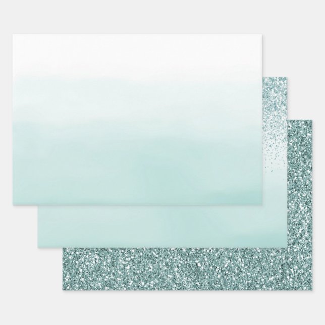 Minze Ombre Glitzer Geschenkpapier Set (Set)