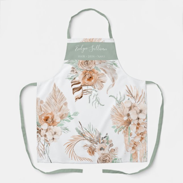 Minze Peach Beige Tropical Bouquets Schürze (Vorderseite)