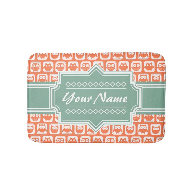 Minze Personalisiert Name Orange Owls Badematte (Vorderseite)