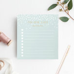 Minze | Personalisierte Confetti-Punkte Notizblock<br><div class="desc">Chic personalisiert Notizblock verfügt oben über "to do list" mit Ihrem Namen,  in dunkelantiken Goldbuchstaben auf einem ätherischen pastellfarbenen,  grünen Hintergrund gepunktet mit weißen Konfetti-Punkte von oben regnen. Behalt alle wichtigen Elemente mit diesem Notizblock mit 10 Checkboxen.</div>