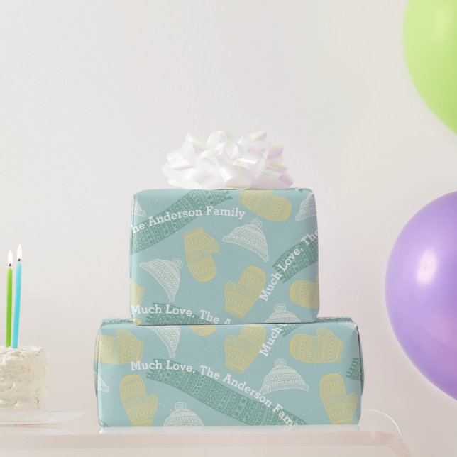 Minze Personalisierte Strick Aztec Hats Mittens Sc Geschenkpapier (Partygeschenke)