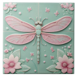 Minze & Pink Dragonfly und Blume Girl Floral Fliese