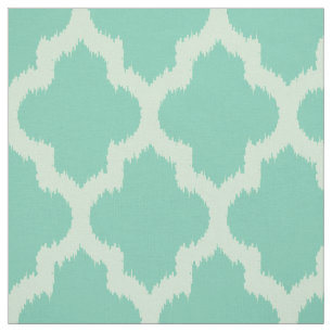 Minze Quatrefolie Ikat mit Aquamarinem Hintergrund Stoff