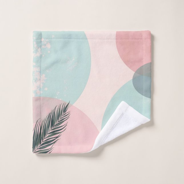 Minze Rosé Abstrakte Moderne Kollektion Badhandtuch Set (Waschlappen)