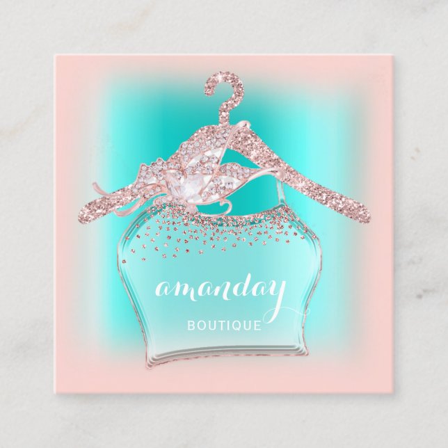 Minze Rose Diamond Glitzer Tuch Hanger Mode Quadratische Visitenkarte (Vorderseite)