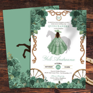 Minze Rose Light Green Western Ranch Quinceanera Einladung