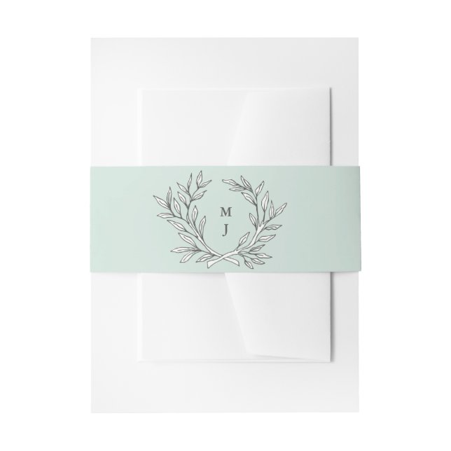 Minze Rustic Monogram Wreath Invasion Bauchband Einladungsbanderole (Vorderseite Beispiel)