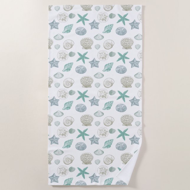 Minze Sand Blue Muscheln Starfish Strandtuch (Vorderseite)