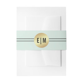 Minze | Schwarz | Gold Monogram Wedding Einladungsbanderole