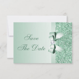 Minze Sequins, Bow & Diamond Save the Date Hochzei