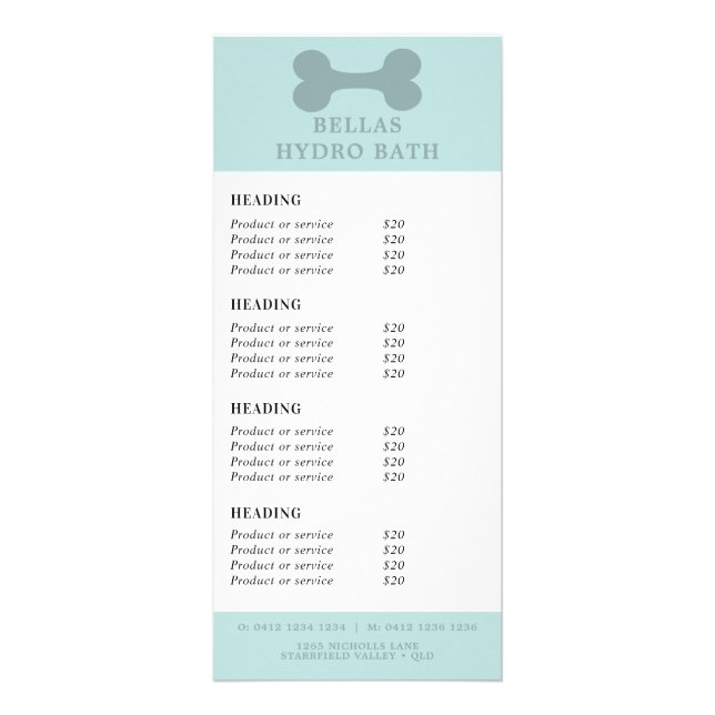 Minze und Aquamariner Hundeknochen Werbekarte (Vorne)