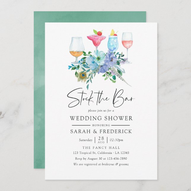 Minze und Blauer Boho Blütenstaub am Bar Einladung (Vorne/Hinten)