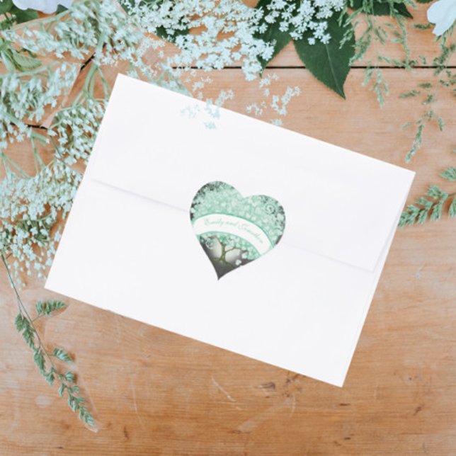 Minze und blaues blumengeschmücktes Hochzeitsstil- Herz-Aufkleber (Von Creator hochgeladen)