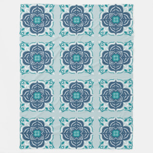 Minze und Blue Mandala Tile Geometrisches Muster B Fleecedecke