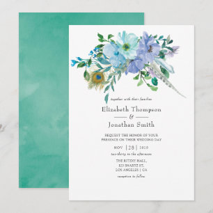 Minze und Blue Watercolor Boho Floral Wedding Einladung