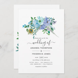 Minze und Blue Watercolor Boho Floral Wedding Einladung