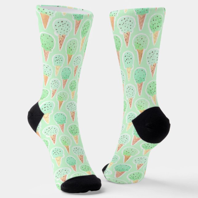 Minze und Chip Ice Creme Cone Muster Socken (Gewinkelt)