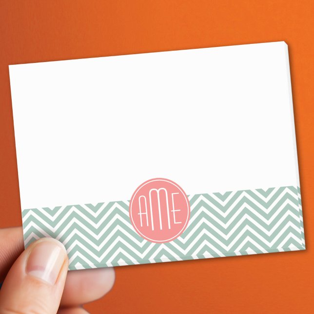 Minze und Coral Chevrons Custom Monogram Post-it Klebezettel (Custom Post It Notepad)