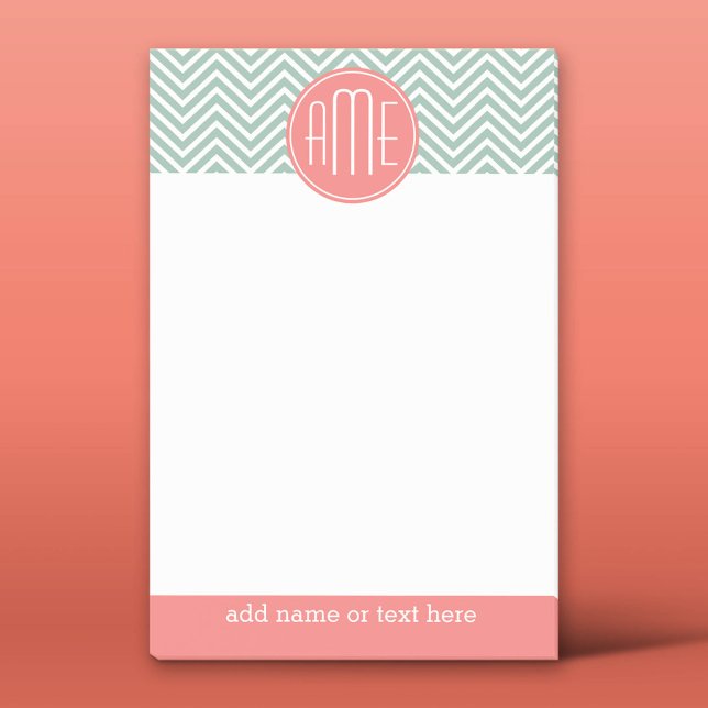 Minze und Coral Chevrons Custom Monogram Post-it Klebezettel (Custom Post-it Notepad)