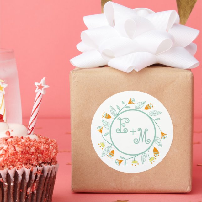 Minze und Coral Floral Hochzeitsstich Siegel Runder Aufkleber (Party)