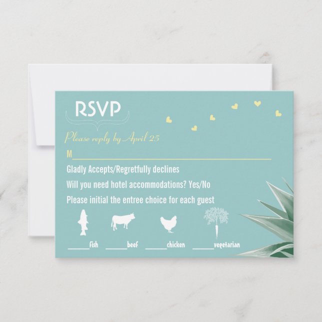 Minze und gelbe sukkulente Hochzeit RSVP Karte (Vorderseite)