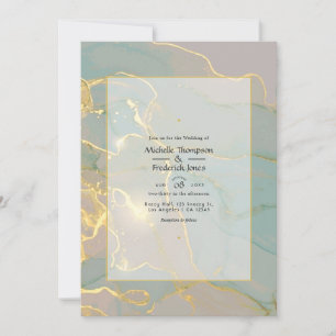 Minze und Gold Alkohol Tinte Marmor Hochzeit Einladung