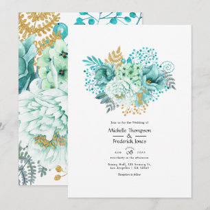 Minze und Gold Aquarell Florale Hochzeit Einladung