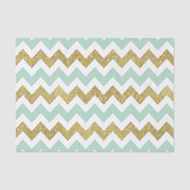 Minze und Gold Imitate Glitzer Zickzack Seidenpapier (Vorderseite)