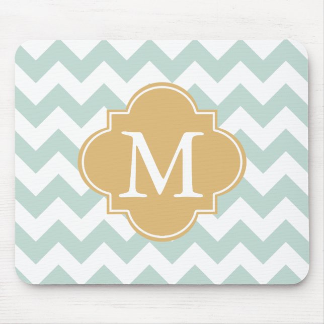 Minze und Gold Modernes Zickzack Monogramm Mousepad (Vorne)