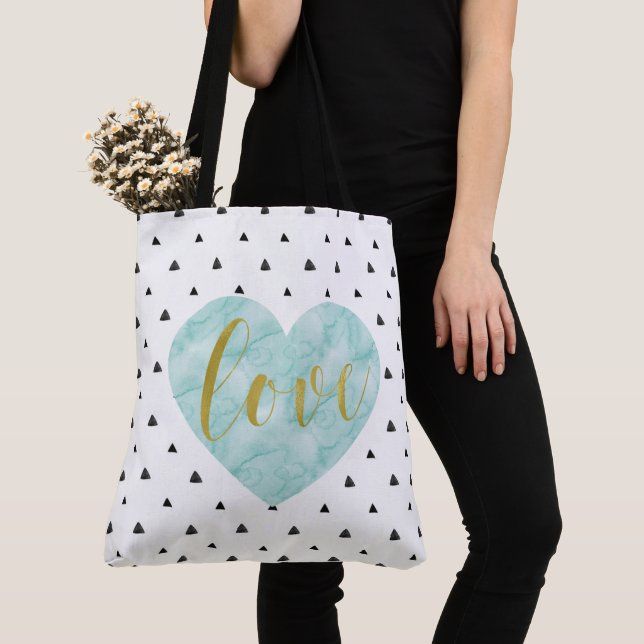 Minze und Gold Wasserfarbe "Liebe" (Von Nahem)