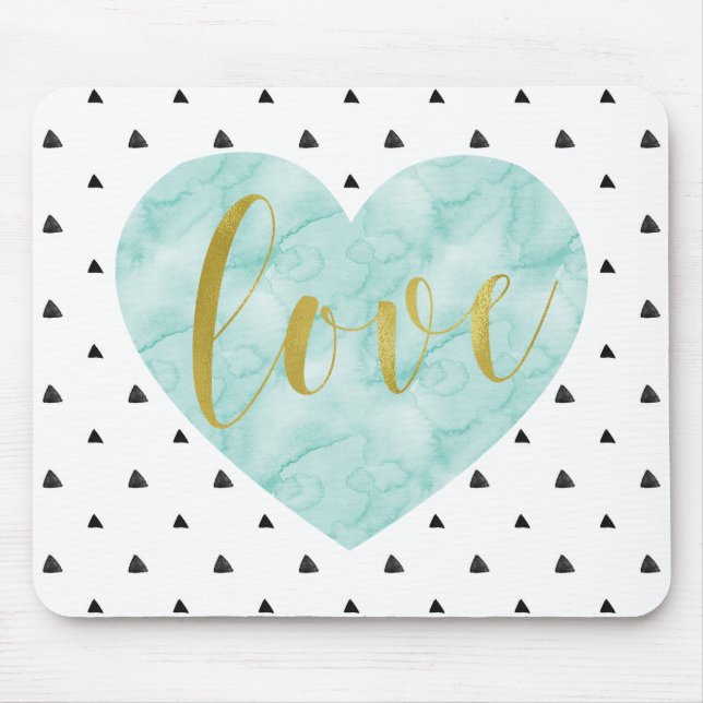 Minze und Gold Wasserfarbe "Liebe" Mousepad (Vorne)