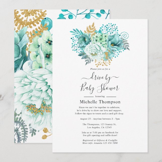 Minze und goldene Wasserfarbenflorentriebwerk durc Einladung (Vorne/Hinten)