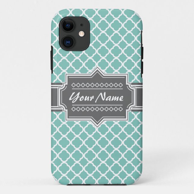 Minze und graumarokkanische Quatrefolie Personalis Case-Mate iPhone Hülle (Rückseite)