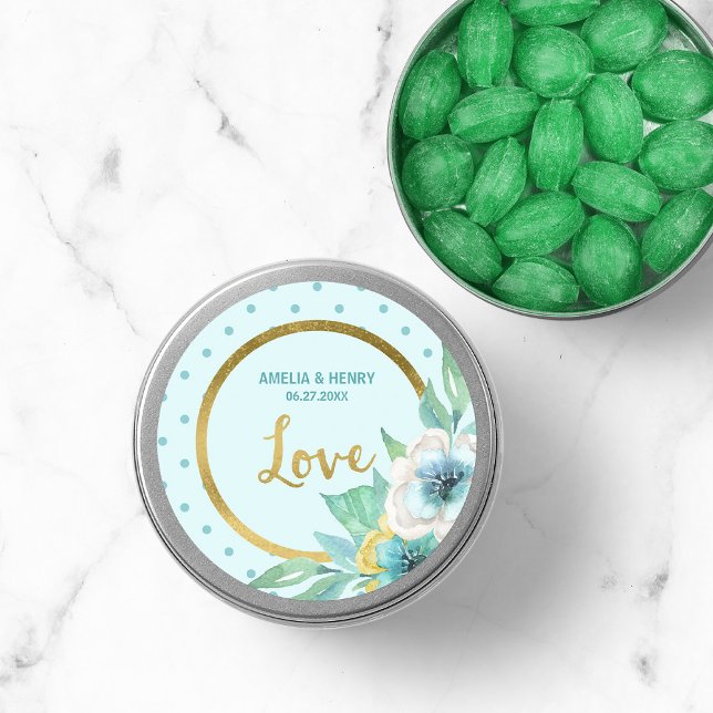 Minze und Imitate Gold, Aquarellfarben Blumenzwieb Runder Aufkleber (Von Creator hochgeladen)