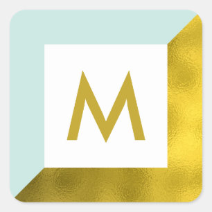 Minze und Imitate Gold Foil Monogramm Quadratischer Aufkleber