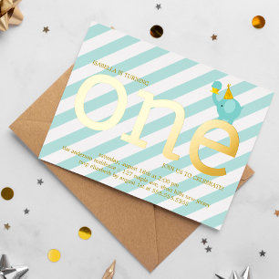 Minze und Imitate Goldene Foil Elefant Geburtstags Folieneinladung