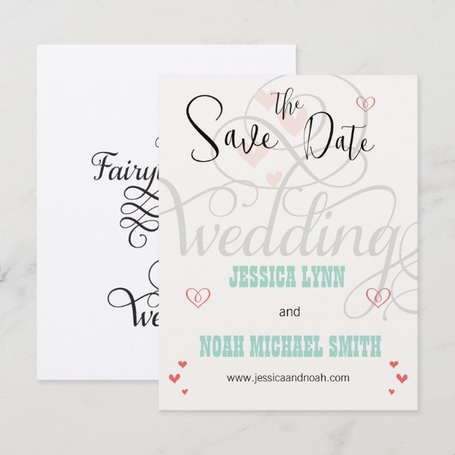 Minze und KorallenfairyTale Hochzeit speichern das Einladung (Vorne/Hinten)