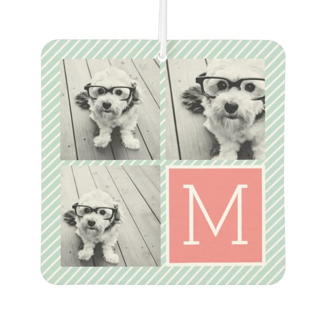 Minze und Korallenfoto-Collage Custom Monogram Autolufterfrischer (Vorderseite)
