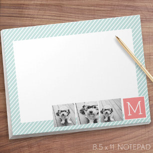 Minze und Korallenfoto-Collage Custom Monogram Notizblock
