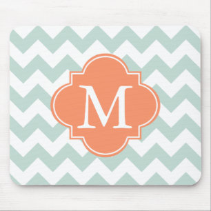 Minze und Orange Moderne Zickzack Monogramm Mousepad