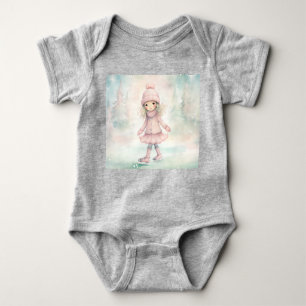 Minze und Pink Winter Scene Girl Skaten Baby Strampler