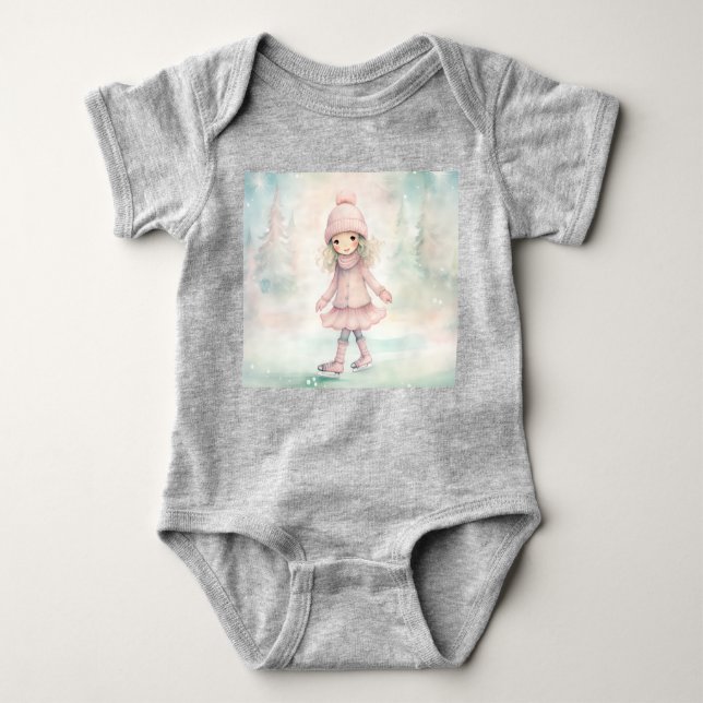 Minze und Pink Winter Scene Girl Skaten Baby Strampler (Vorderseite)